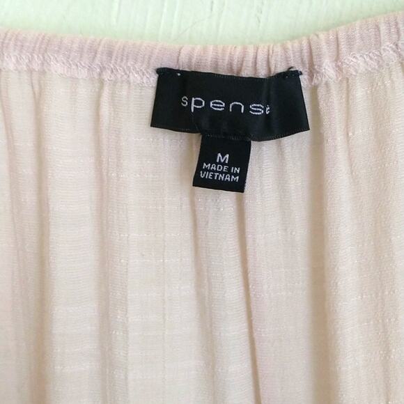 Spence Boho Tunic Top Women's Sz M Tan Adjustable Tie 3/4 Sleeve Pullover Lace - Picture 2 of 16